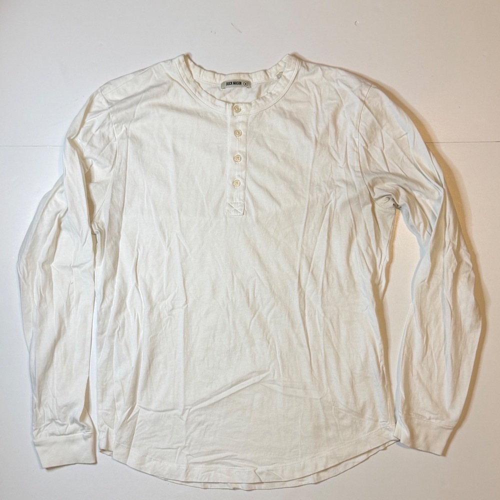 Buck Mason Henley Shirt Mens Medium White Cotton Long Sleeve